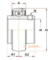 Схема и чертеж UC 204 BSS 2RS