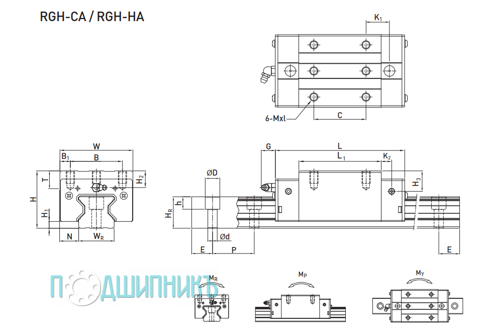 Размеры каретка Hiwin RGH45CAZAP профильная направляющая