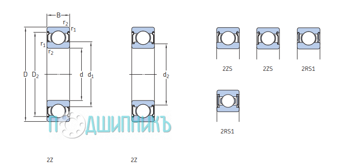 Схема и чертеж W 627/3-2Z от SKF