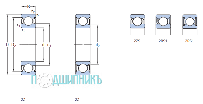 Схема и чертеж W 63804-2RS1 от SKF