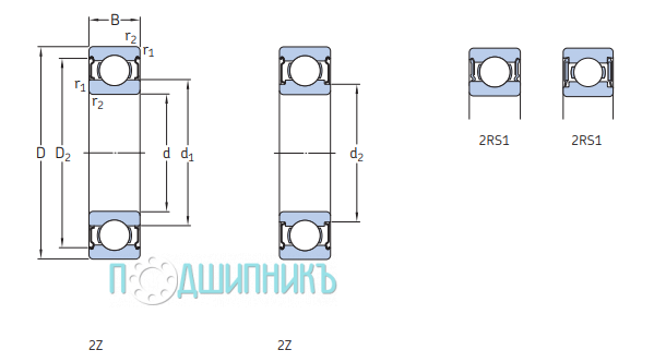 Схема и чертеж W 63806-2RS1 от SKF