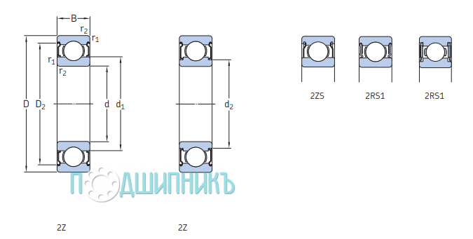 Схема и чертеж W 628/5-2RS1 от SKF