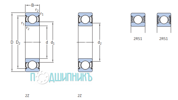 Схема и чертеж W 6209-2RS1 от SKF