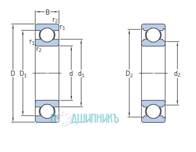 Схема и чертеж W 618/8 от SKF