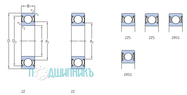 Схема и чертеж W 61700 X-2RS1 от SKF
