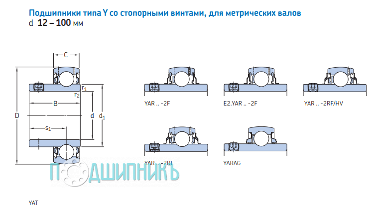 Схема и чертеж YAT 204 от SKF