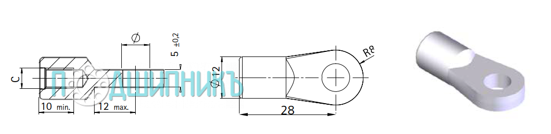 Схема, чертеж и внешний вид Проушина Suspa Liftline A2-B2