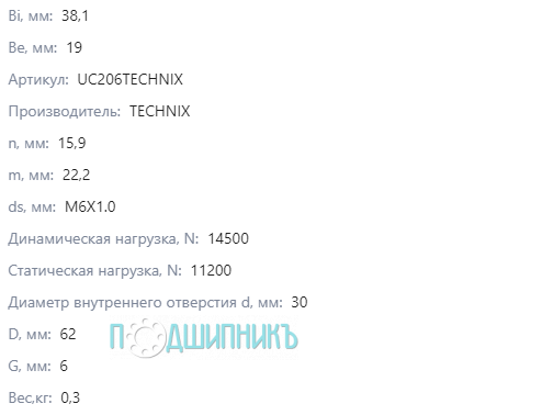 Характеристики UC206 от TECHNIX