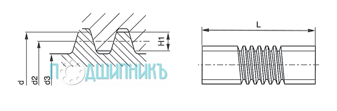 Габаритные размеры винт TR285D ходовой трапецеидальный от TECHNIX