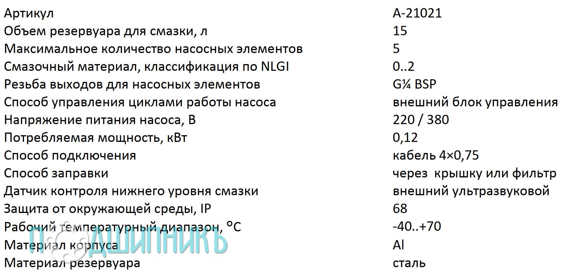Характеристики Tribo NEP15-AC-L-1-M-1C3 арт. A-21021 для густой смазки